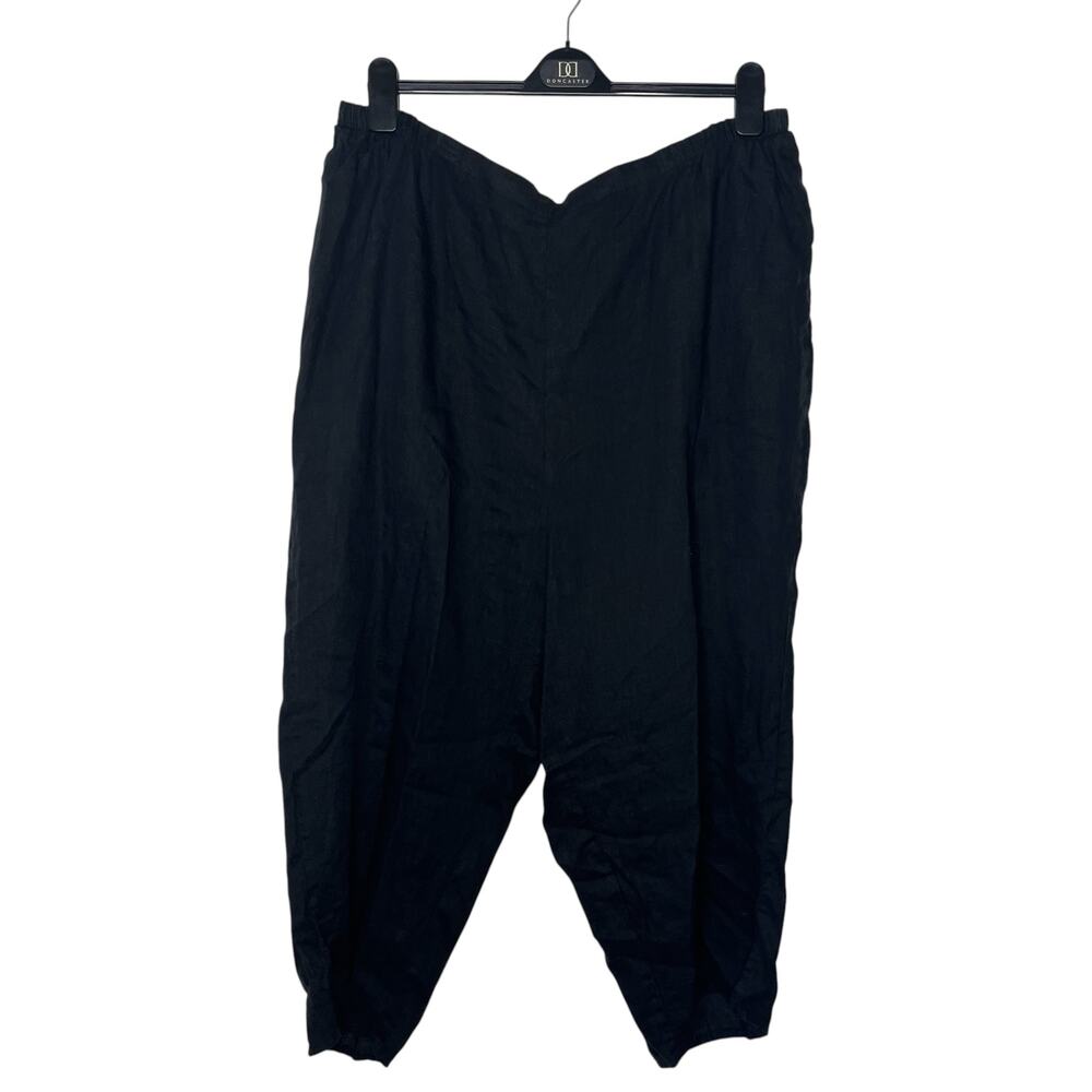 Flax Womens Pants 3G 24-26 Plus Skipper Black Linen Crop Elastic Waist Lagenlook